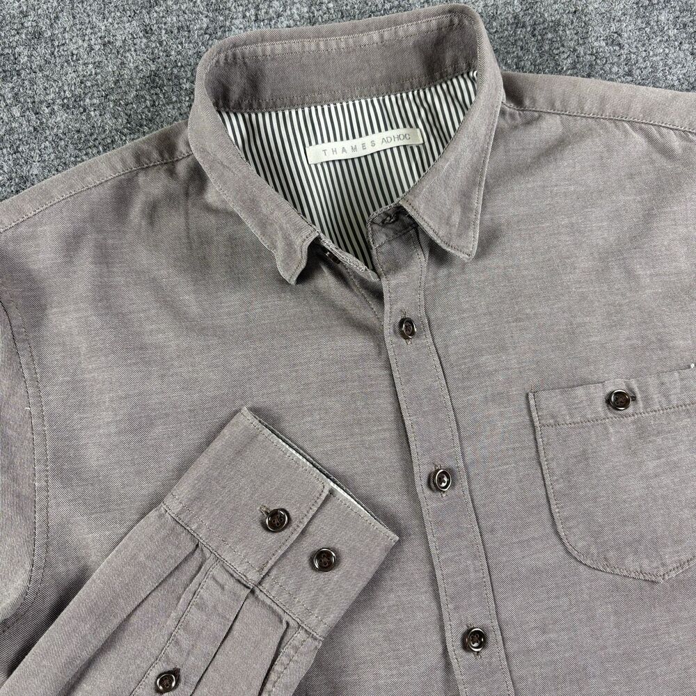 Thames Adhoc Mens M Gray Chambray Button Down Shirt Pocket Contrast Stripe